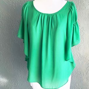 COTTON CANDY Green Chiffon Batwing Sleeve Shirt